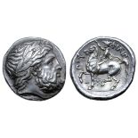 Kingdom of Macedon, Philip II AR Tetradrachm. Lifetime issue. Pella, circa 356-348 BC. Laureate head