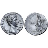 Augustus AR Denarius. Lugdunum, 15-13 BC. AVGVSTVS DIVI•F, bare head right / Apollo Citharoedus of
