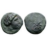 Etruria, Populonia Æ Uncia. Late 3rd century BC. Female head right, hair caught up with band /