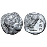 Attica, Athens AR Tetradrachm. Circa 454-404 BC. Head of Athena right, in crested Attic helmet