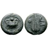 Umbria, Tuder Cast Æ Uncia. Circa 220-200 BC. Squat kantharos; pellet (mark of value) above /