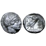 Attica, Athens AR Tetradrachm. Circa 454-404 BC. Head of Athena right, in crested Attic helmet