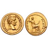 Tiberius AV Aureus. Lugdunum, AD 15-18. TI CAESAR DIVI AVG F AVGVSTVS, laureate head right /