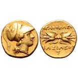 Sicily, Syracuse AV Stater. Agathokles, circa 306-289 BC. Head of Athena right, wearing crested