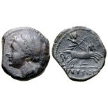 Bruttium, The Brettii Æ Half Unit (Triobol). Circa 211-208 BC. Winged and diademed head of Nike left