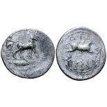 Sicily, Messana AR Tetradrachm. Circa 478-476 BC. Seated charioteer, holding reins with both