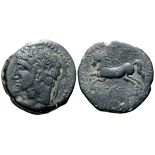 Kings of Numidia, Massinissa or Micipsa Æ26. 203-148 BC or 148-118 BC. Laureate and bearded head
