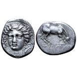 Thessaly, Larissa AR Drachm. Circa 400-370 BC. Head of the nymph Larissa facing slightly left;