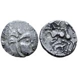 Northwest Gaul, the Baiocasses BI Stater. Circa 100-50 BC. Celticised head right; [boar above] /