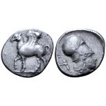 Corinthia, Corinth AR Stater. Circa 400-375 BC. Pegasos advancing left / Helmeted head of Athena