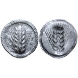 Lucania, Metapontion AR Stater. Circa 540-510 BC. Barley ear of six grains; ME-[TA] around /