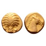 North Africa, Carthage AV 1/10 Stater. Circa 350-320 BC. Palm tree with two date-clusters / Horse'