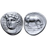 Thessaly, Larissa AR Drachm. Circa 365-356 BC. Head of the nymph Larissa facing slightly left,