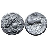 Celts in Eastern Europe AR Drachm. Imitating the types of Philip II of Macedon. "Kugelwange" type,