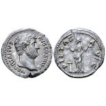 Hadrian AR Denarius. Rome, AD 134-138. HADRIANVS AVG COS III PP, bare head left / PIETAS AVG, Pietas