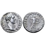 Domitian AR Denarius. Rome, AD 90-91. IMP CAES DOMIT AVG GERM P M TR P X, laureate head right /