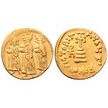 Heraclius, with Heraclius Constantine and Heraclonas, AV Solidus. Constantinople, AD 639-641.