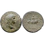 Nero Æ Sestertius. Lugdunum, circa AD 66. IMP NERO CAESAR AVG PONT MAX TR POT P P, laureate bust