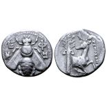 Ionia, Ephesos AR Drachm. Circa 350-340 BC. Xenokles, magistrate. Bee with straight wings; E-? and