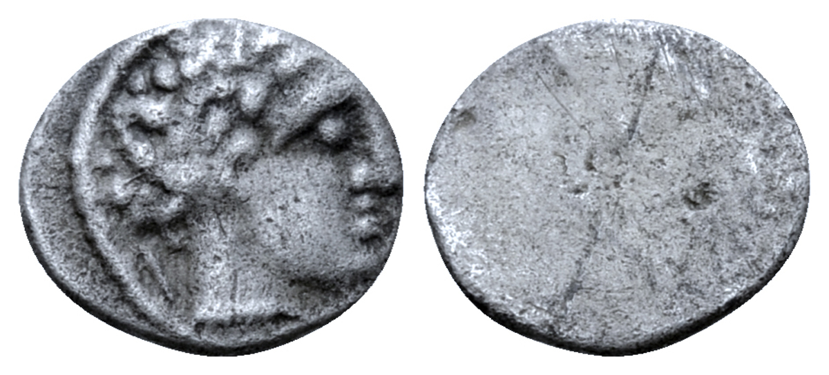 Etruria, Populonia AR As. 3rd century BC. Male head right, I behind / Blank. EC I, 109; HN Italy