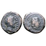 Marcus Aurelius Æ14 of Bostra, Arabia. Circa AD 161-180. M ANTONINVS AVGVSTVS, laureate head right /