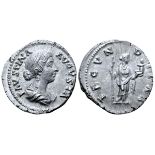 Faustina II (wife of M. Aurelius) AR Denarius. Rome, AD 161-164. FAVSTINA AVGVSTA, draped bust right