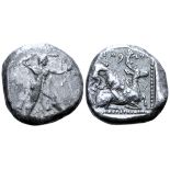 Cyprus, Kition AR Stater. Azbaal, circa 449-425 BC. Herakles in fighting stance to right, wearing