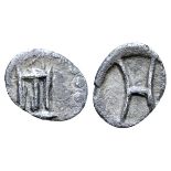 Bruttium, Kroton AR Hemiobol. Circa 400-350 BC. Tripod / H (mark of value). Attianese 87; HN Italy