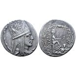 Kingdom of Armenia, Tigranes II AR Tetradrachm. Tigranocerta, circa 80-68 BC. Draped bust right,