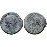 Marcus Aurelius Æ Sestertius. Rome, AD 170-171. M ANTONINVS AVG TR P XXV, laureate head right /
