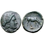 Troas, Neandria Æ19. 4th century BC. Laureate head of Apollo right / Horse grazing right; grain