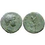 Hadrian Æ Sestertius. Rome, AD 124-128. HADRIANVS AVGVSTVS, laureate bust right, slight drapery on