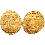Constantine VI, with Leo III, Constantine V, and Leo IV AV Solidus. Constantinople, AD 780-787. L?O?