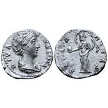 Diva Faustina I (wife of A. Pius) AR Denarius. Rome, after AD 141. DIVA FAVSTINA, bust draped