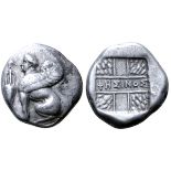 Ionia, Chios AR Drachm. Circa 400-380 BC. Phesinos, magistrate. Sphinx seated to left; grape bunch