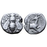 Ionia, Ephesos AR Drachm. Circa 350-340 BC. Kleonikos, magistrate. Bee with straight wings; E-?