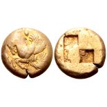 Mysia, Lampsakos EL Stater. Circa 480-450 BC. Forepart of Pegasos with curved wings to left, vine