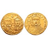 Constantine V Copronymus, with Leo IV and Leo III, AV Solidus. Constantinople, AD 741-755. CO?STA?