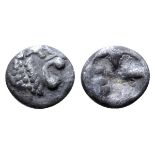 Western Asia Minor, uncertain mint AR Tetartemorion. Mid to late 5th century BC. Head of roaring