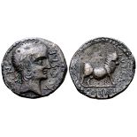 Spain, Castulo Æ Semis. Mid 2nd century BC. Diademed male head right; [C]N behind, VOC•S•T•F