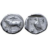 Cyprus, Paphos AR Stater. Stasandros, circa 425 BC or later. Bull standing left; winged solar disk