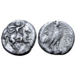 Troas, Dardanos AR Triobol. Itimonakt...(?) magistrate. Circa 400-350 BC. Horseman, wearing