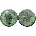 Hadrian Æ Sestertius. Rome, AD 134-138. HADRIANVS AVG COS III P P, laureate and draped bust