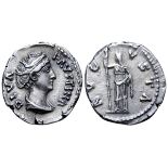 Diva Faustina I (wife of A. Pius) AR Denarius. Rome, AD 140-141. DIVA FAVSTINA, bust draped right,