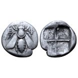 Ionia, Ephesos AR Hemidrachm. Circa 350-325 BC. Bee with straight wings; E-? flanking /