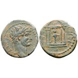 Hadrian Æ21 of Ephesus, Ionia. AD 117-138. AV KAI TPA A?[PIANOC C?], laureate head right / [???]CI?