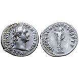 Domitian AR Denarius. Rome, AD 95-96. IMP CAES DOMIT AVG GERM P M TR P XV, laureate head right / IMP