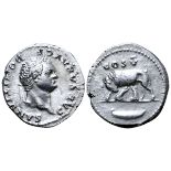 Domitian, as Caesar, AR Denarius. Rome, AD 77-78. CAESAR AVG F DOMITIANVS, laureate head right /