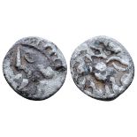 Britannia, Atrebates and Regni AR Unit. Commius, circa 45-30 BC. Celticized head left of crude