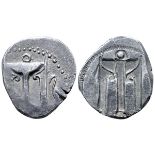 Bruttium, Kroton AR Stater. Circa 480-430 BC. Tripod with legs terminating in lion's feet; [QPO to